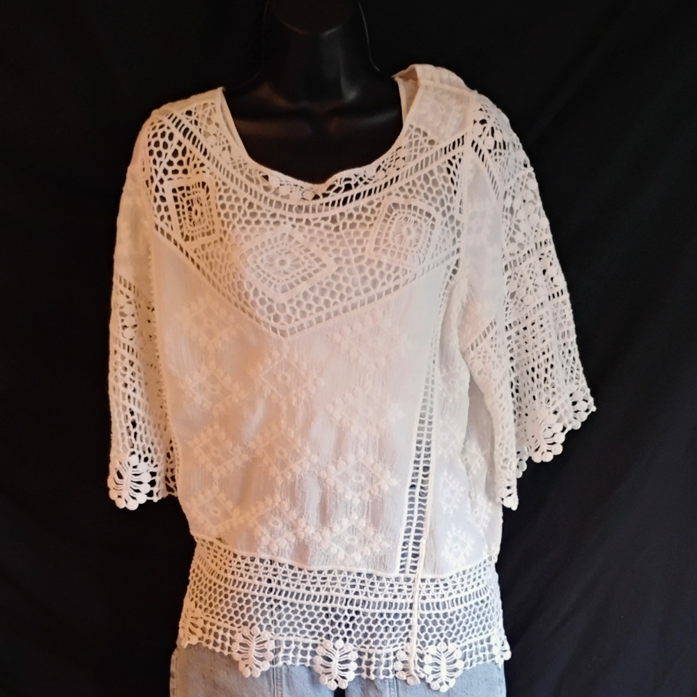 Democracy White Crochet Lace Boho Blouse